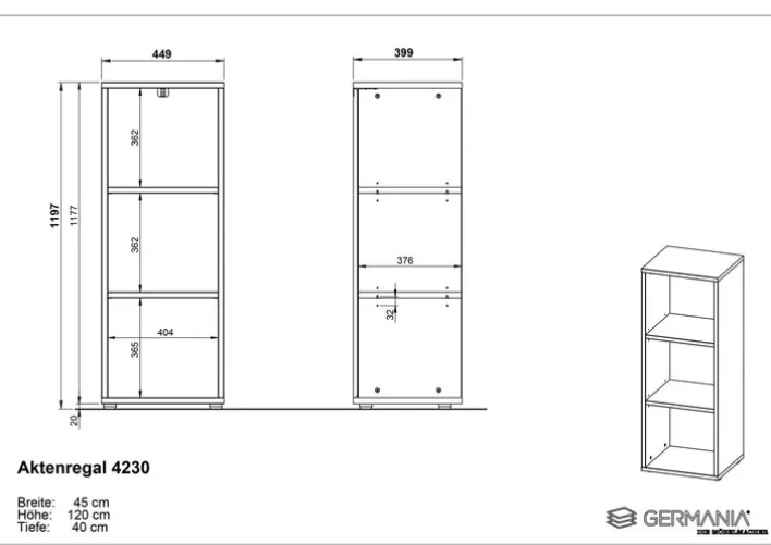 Aktenregal ISORNO 45 x 120 cm Graphitgrau/ Eiche