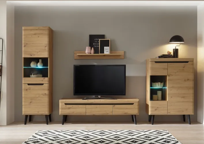 Anbauwand N1 TORGE 4-teilig 343 x 197 cm Eiche Artisan Dekor