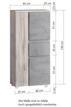 Bad-Midischrank GENT weiß/braun 65cm