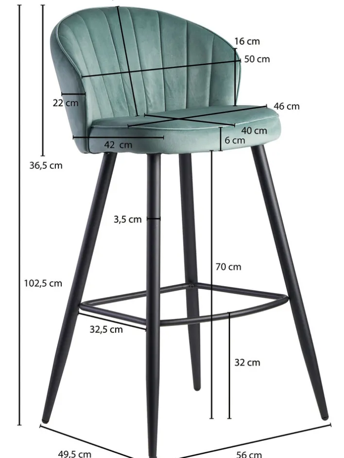 Barhocker mit Rückenlehne schwarz/ grün Samt