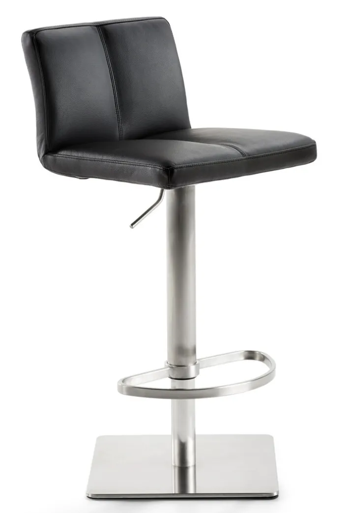 Barhocker MY TIMO I Drehgestell silber Lederbezug schwarz