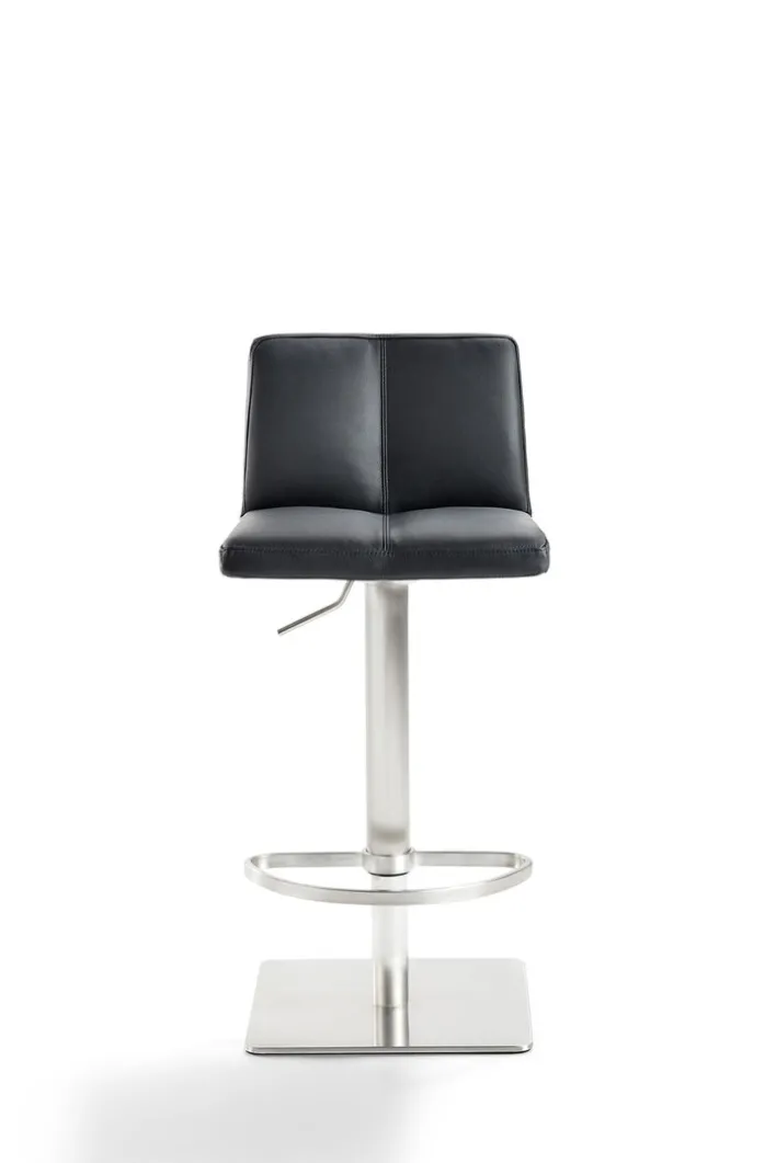 Barhocker MY TIMO I Drehgestell silber Lederbezug schwarz