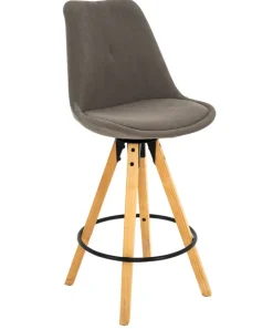 Barhocker TURA Gummiholz massiv Eichefarben/grau