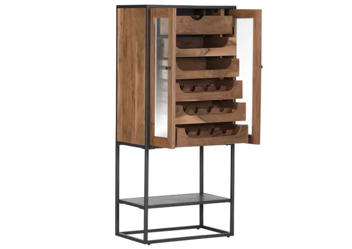 Barschrank PURO 67 x 150 x 42 cm Akazie Massivholz/anthrazit