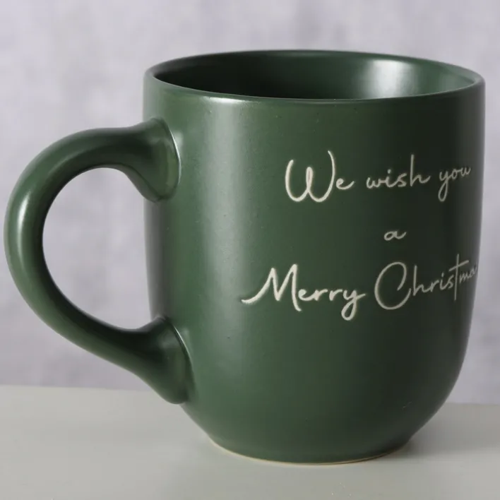 Becher Steinzeug 8,3 x 9,5 cm We wish you ... Grün