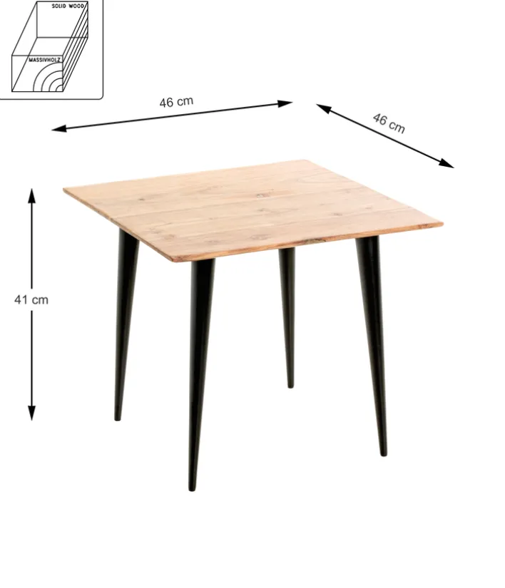 Beistelltisch 46 x 41 x 46 cm Akazie massiv natur/schwarz