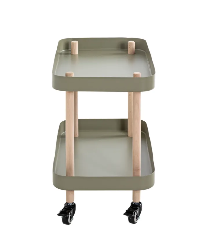 Beistelltisch auf Rollen 50 x 47 cm grün/Massivholz natur