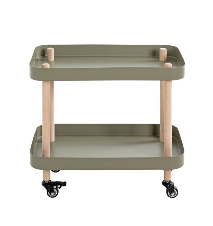 Beistelltisch auf Rollen 50 x 47 cm grün/Massivholz natur