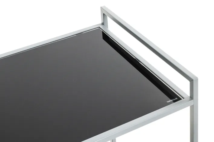 Beistelltisch auf Rollen 50 x 36 cm Glas schwarz lackiert/grau