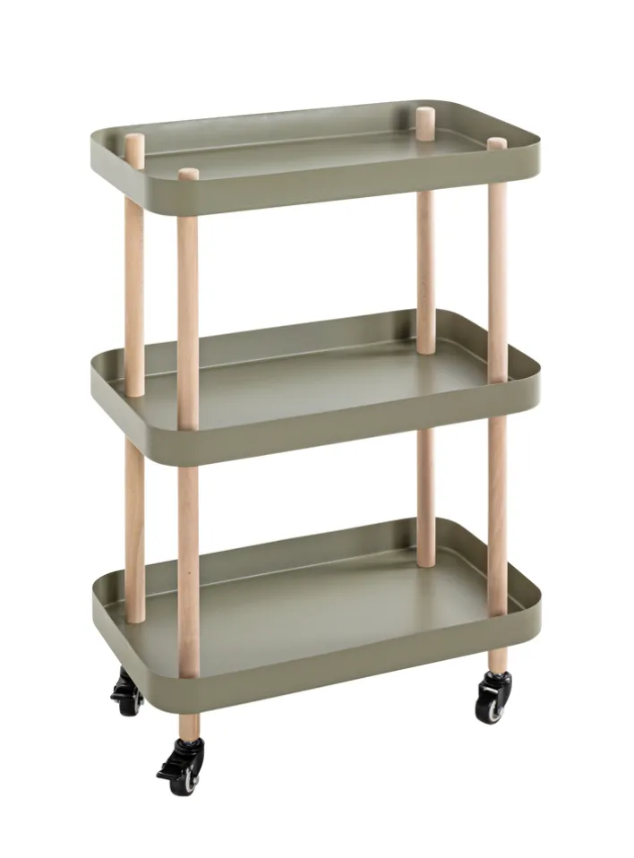 Beistelltisch auf Rollen 50 x 76 cm grün/Massivholz natur