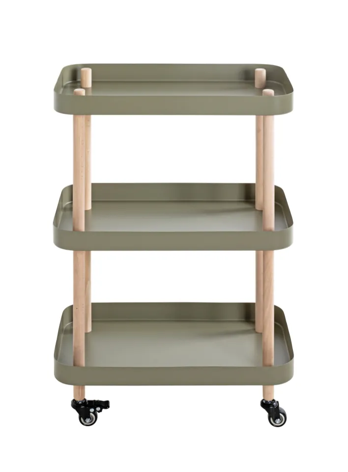 Beistelltisch auf Rollen 50 x 76 cm grün/Massivholz natur