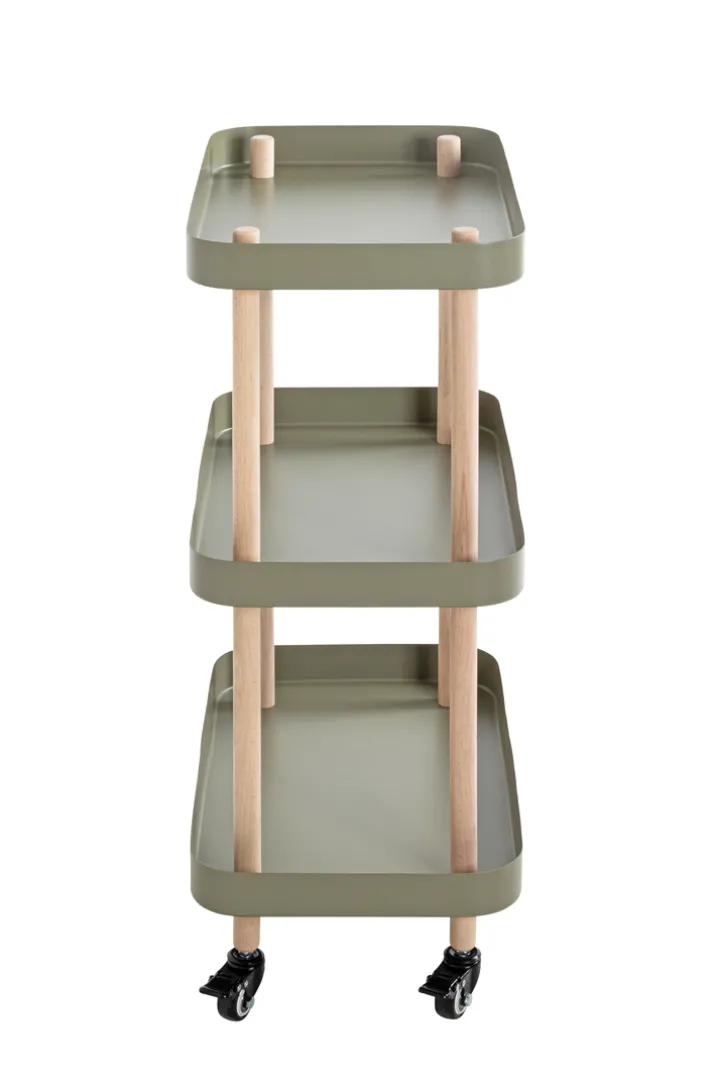 Beistelltisch auf Rollen 50 x 76 cm grün/Massivholz natur