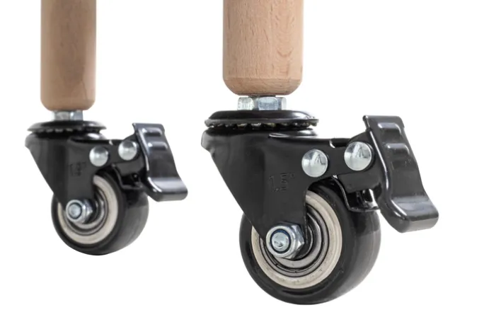 Beistelltisch auf Rollen 50 x 76 cm grün/Massivholz natur