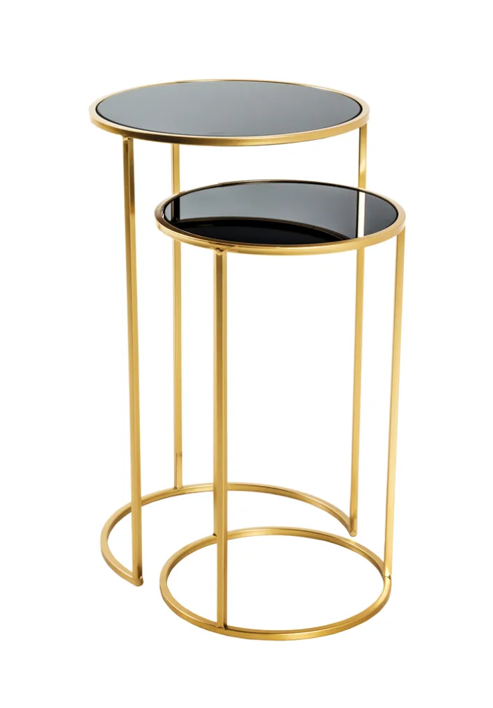 Beistelltisch 2er Set Ø 30/35 cm schwarz /goldfarbig