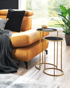 Beistelltisch 2er Set Ø 30/35 cm schwarz /goldfarbig