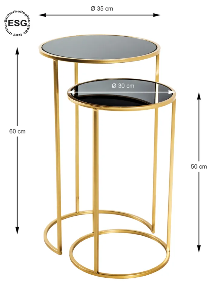 Beistelltisch 2er Set Ø 30/35 cm schwarz /goldfarbig