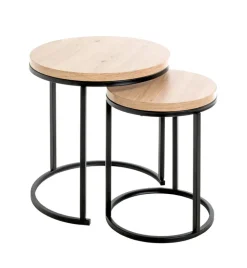 Beistelltisch 2er Set LEVI Ø 45/32 cm Eiche-Dekor/schwarz