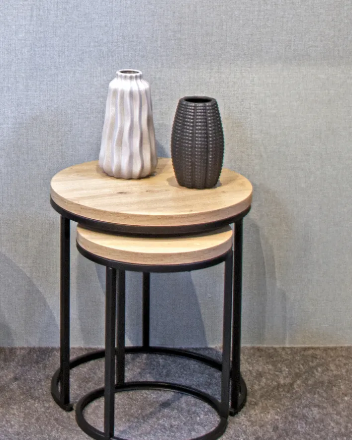 Beistelltisch 2er Set LEVI Ø 45/32 cm Eiche-Dekor/schwarz