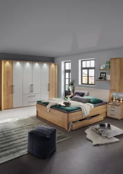 Bett KANADA 180 x 200 cm Eiche Bianco/ Lederlook Champagner