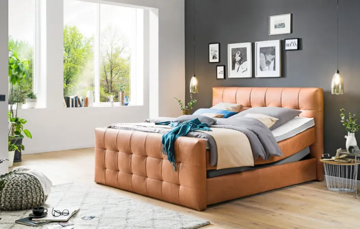 Boxspringbett BARELL LEEDS GAVIN 180 x 200 cm cognacbraun