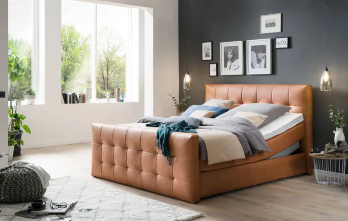 Boxspringbett BARELL LEEDS GAVIN 180 x 200 cm cognacbraun