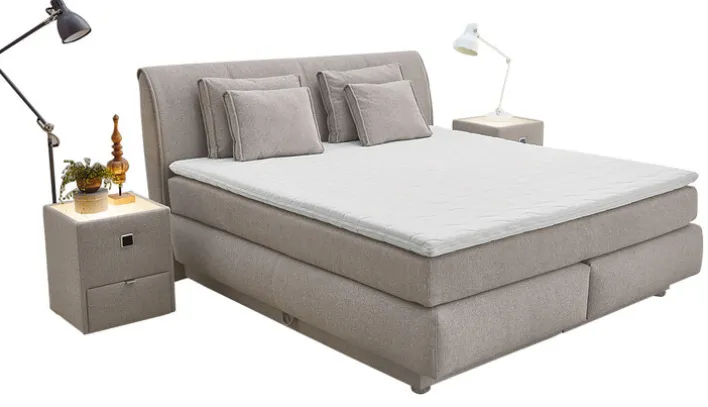 Boxspringbett TASSIA 160 x 200 cm Stoffbezug beige-grau