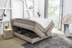 Boxspringbett TASSIA 160 x 200 cm Stoffbezug beige-grau