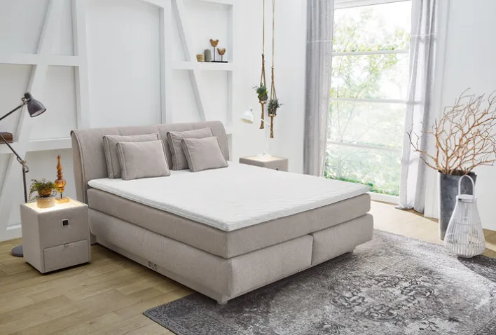 Boxspringbett TASSIA 160 x 200 cm Stoffbezug beige-grau