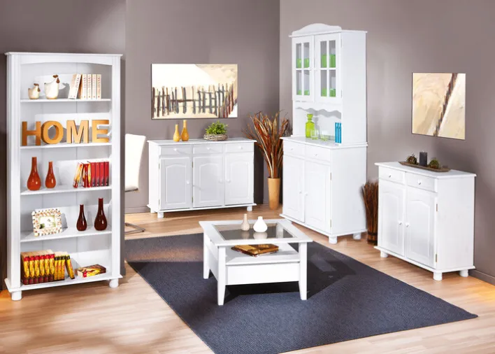 Buffet ADRIAN 88x198x43 cm Massivholz Kiefer weiß