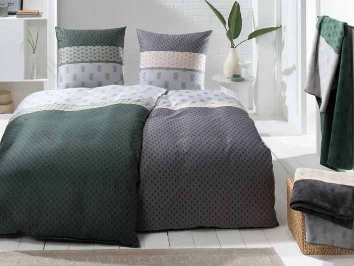 bugatti Satin-Bettwäsche 135 x 200 cm grün/grau