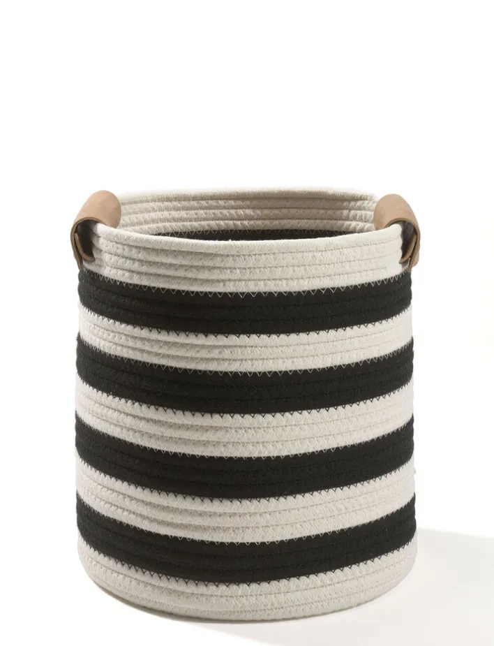 casaNOVA Aufbewahrungskorb rund BLOCK LINE 27 cm weiß /schwarz