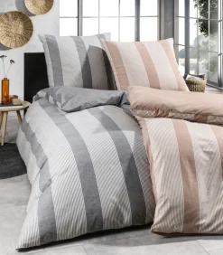 casaNOVA Baumwoll-Bettwäsche MORGAN STRIPE 135 x 200 cm cafe/braun