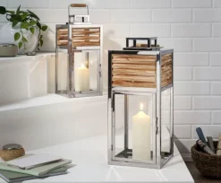 casaNOVA Laterne 40 cm Holz/Edelstahl