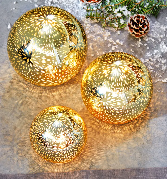 casaNOVA LED Lichtobjekt Kugel 3er Set goldfarbig
