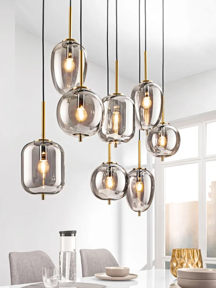 casaNOVA Retrofit Pendelleuchte TANO 8-flammig schwarz /Rauchglas