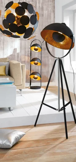 casaNOVA Retrofit Stehlampe FAME 3-flg schwarz/goldfarbig
