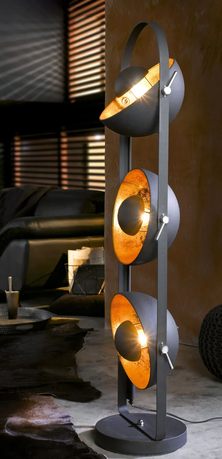 casaNOVA Retrofit Stehlampe FAME 3-flg schwarz/goldfarbig