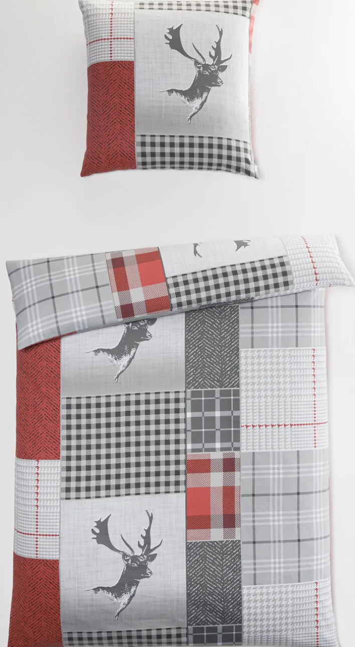 casaNOVA Satin-Bettwäsche HIRA 135 x 200 cm grau/rot