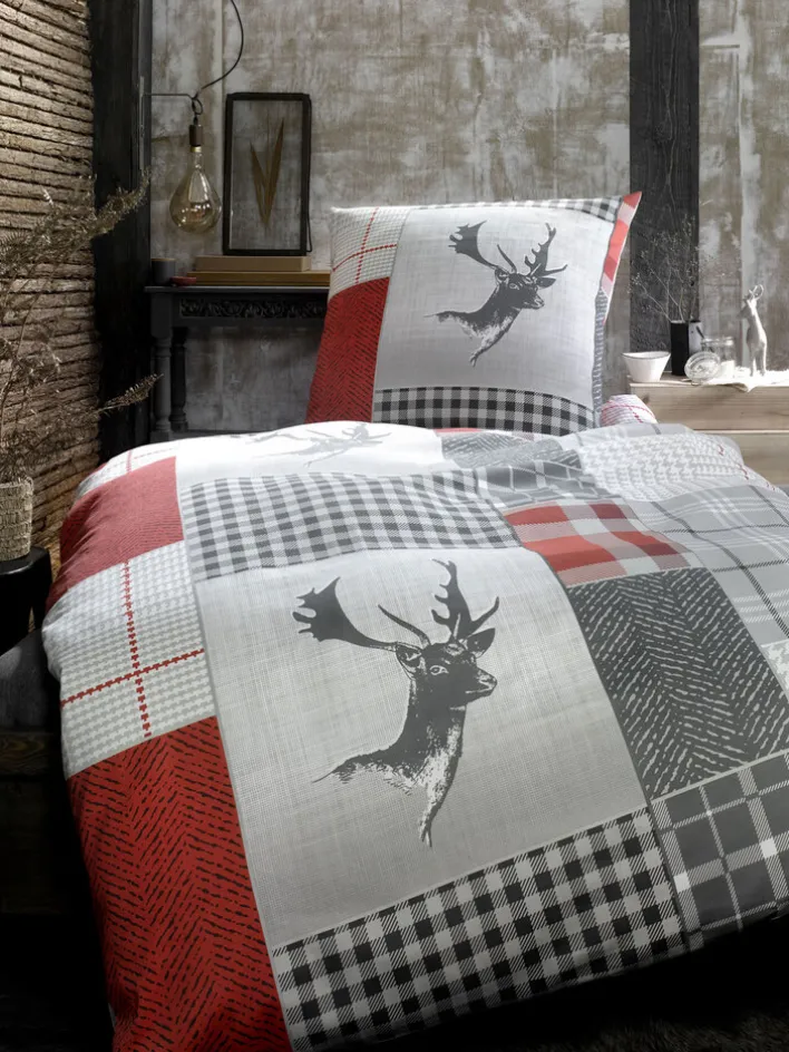 casaNOVA Satin-Bettwäsche HIRA 135 x 200 cm grau/rot