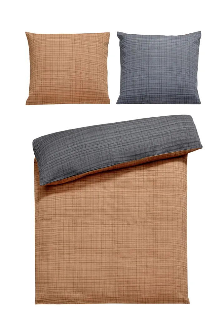 casaNOVA Satin-Bettwäsche LINDA 135 x 200 cm anthrazit/rostfarbig