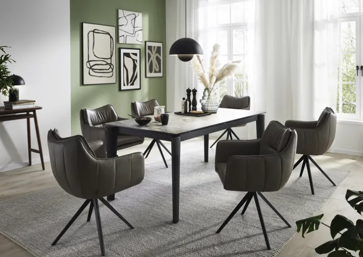 CASAVANTI Armlehnstuhl VENLO Leder grau/schwarz