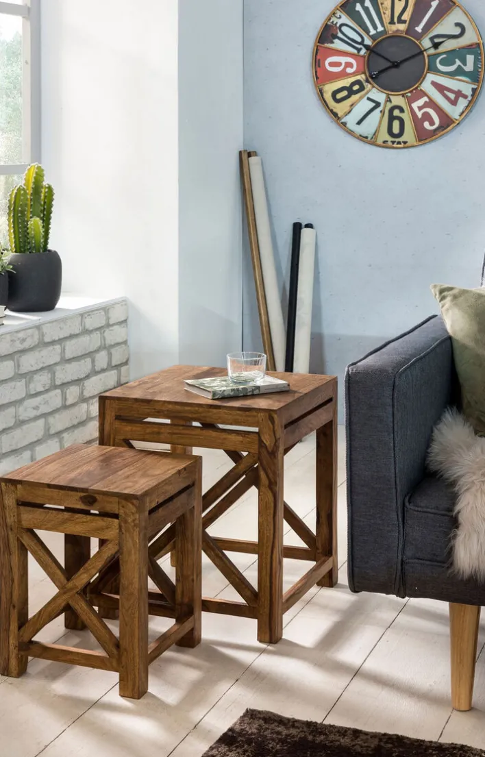 CASAVANTI Beistelltisch 2er-Set Sheesham braun