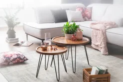 CASAVANTI Beistelltisch rund 45 cm Schwarz/ Sheesham massiv