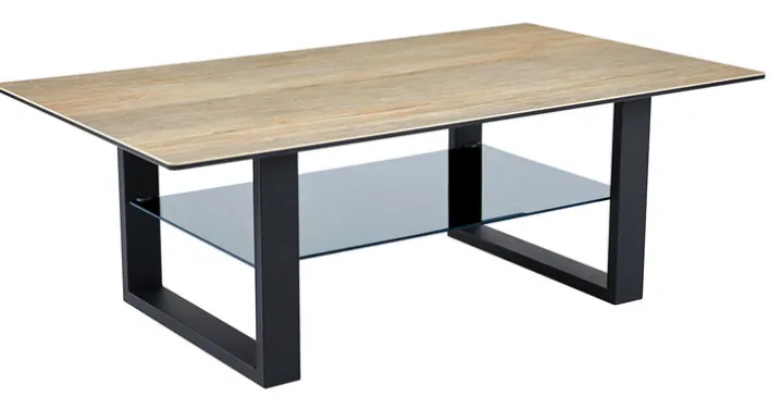 CASAVANTI Couchtisch 120 x 70 cm Metall /Glaskeramik Holzstruktur