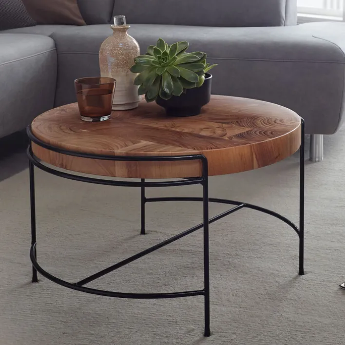 CASAVANTI Couchtisch rund 62 cm Schwarz/ Akazie massiv