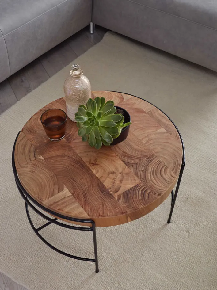 CASAVANTI Couchtisch rund 62 cm Schwarz/ Akazie massiv