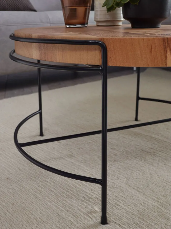 CASAVANTI Couchtisch rund 62 cm Schwarz/ Akazie massiv