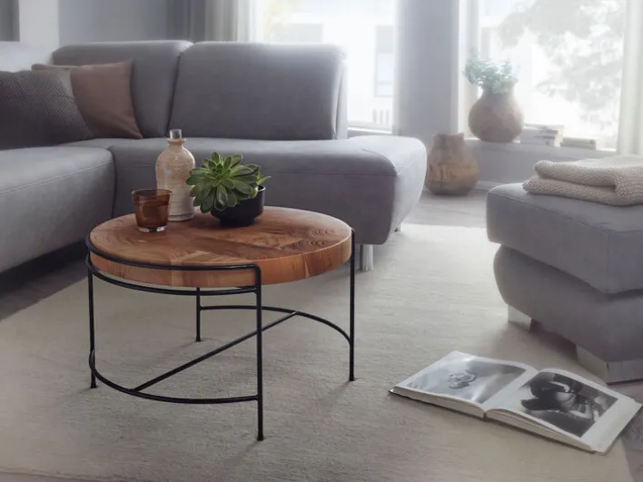 CASAVANTI Couchtisch rund 62 cm Schwarz/ Akazie massiv