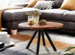 CASAVANTI Couchtisch rund 60 x 35 cm Schwarz/ Sheesham massiv