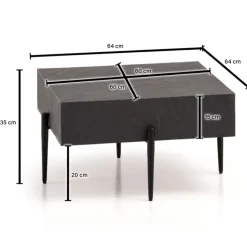 CASAVANTI Couchtisch 64x35 cm Steinoptik/Metall Anthrazit/schwarz
